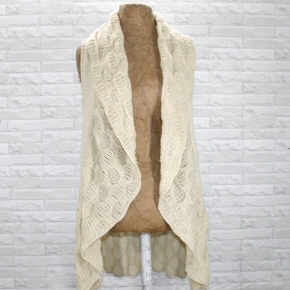 Absolutely Famous Sweaters - ABSOLUTELY FAMOUS Vest Knit Long Boho Shrug Neutral Statement Collar Cream Large